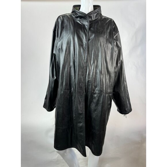 Reversible Vintage 80s Womens Coat With Floral Quilted Pattern & Black Faux Leat - Picture 2 of 16